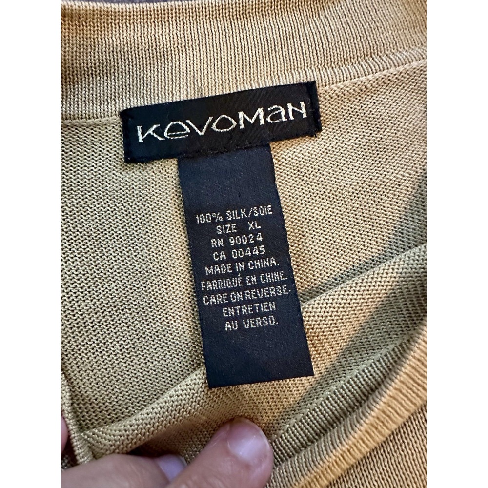 Vintage Kevoman 100% Silk Beige Yellow Mens Shirt XL Quiet Luxury Preppy Office - Picture 5 of 5